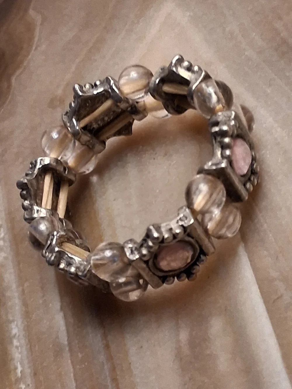 Artisan Sterling Silver Pink Bead Stretch Ring